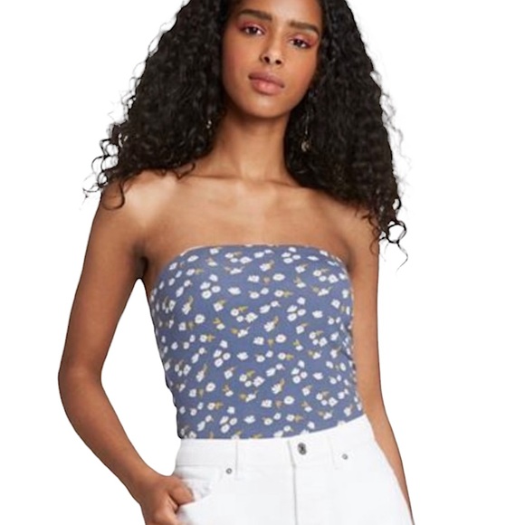 Wild Fable Floral Blue Daisy Tube Top Strapless Cropped Flower Print Size XL - Picture 2 of 12